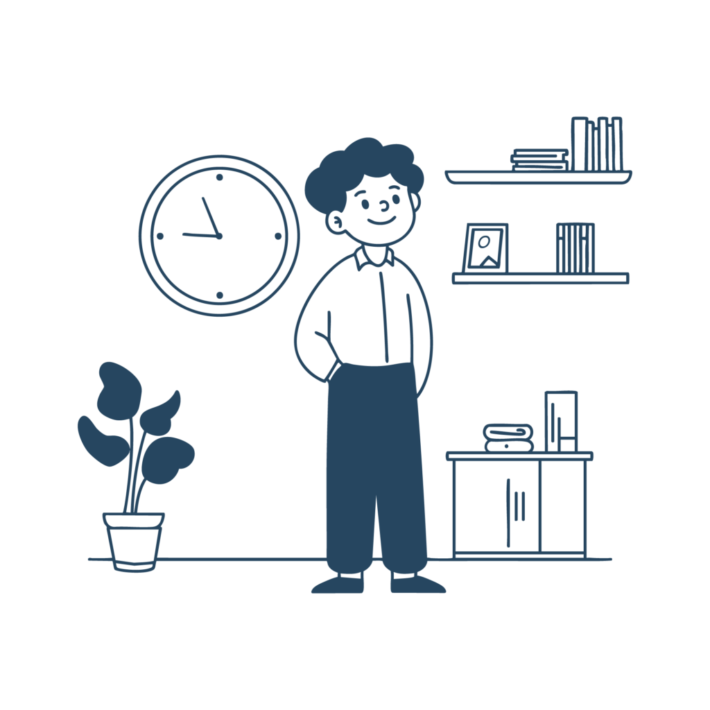 Illustration Person vor Bücherregal